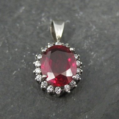 Small Sterling Silver Ruby Pendant Estate Jewelry