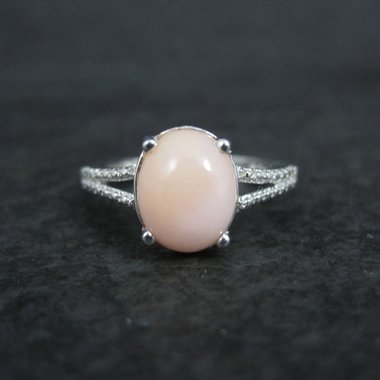 Sterling Silver Pink Opal Ring Size 7 Estate Jewelry