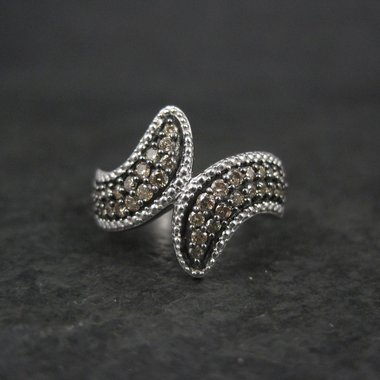 Champagne Diamond Ring Size 5 Sterling Silver Estate Jewelry