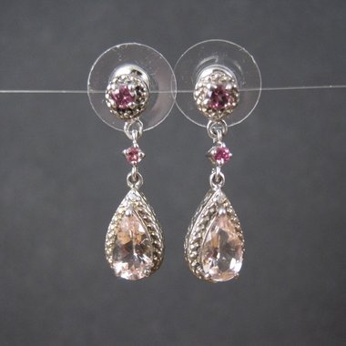 Morganite Amethyst and Pink Tourmaline Earrings Sterling Silver Estate Jewelry