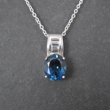 London Blue and White Topaz Pendant Necklace Sterling Silver Estate Jewelry
