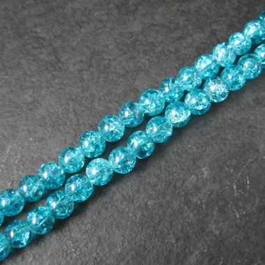 6mm Round Blue Glass Crackle Beads 14" Bead Strand