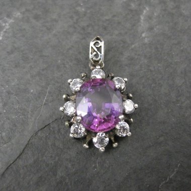 Sterling Silver Purple Pink Sapphire Pendant Estate Jewelry