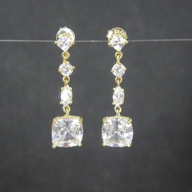Vermeil Cubic Zirconia Dangle Earrings Sterling Silver Estate Jewelry