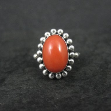 Vintage Coral Ring 900 Silver Size 5
