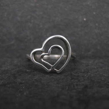Vintage Sterling Double Heart Ring Size 6.5