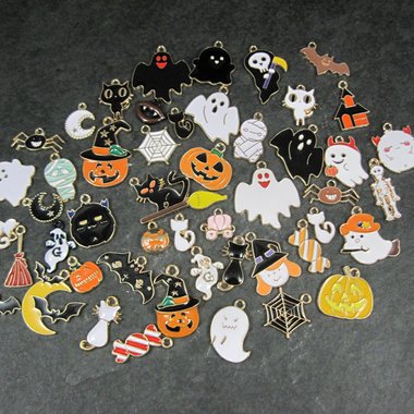 Lot of 50 Halloween Charms Enamel