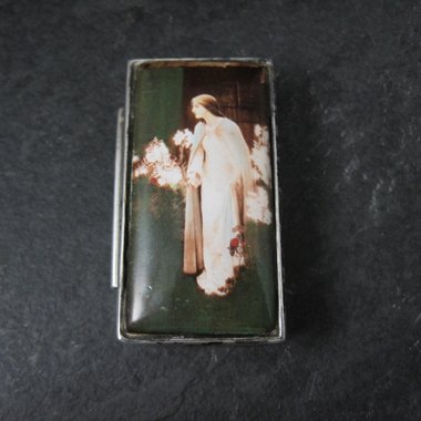 Vintage English Sterling Enamel Pill Box Art Nouveau
