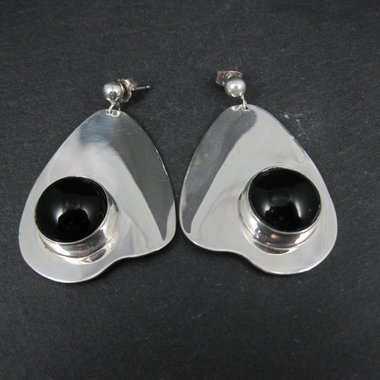 Large Sterling Silver Onyx Earrings Modernist M Kaye
