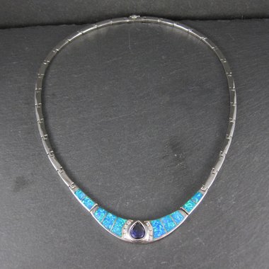 Estate Sterling Opal Inlay Amethyst Necklace