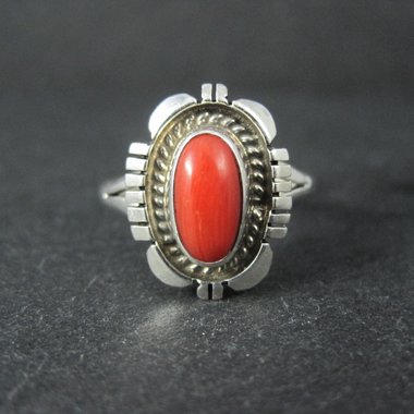 Vintage Navajo Coral Ring Sterling Silver Size 10