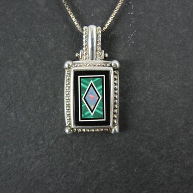 Sterling Silver Opal Malachite Inlay Pendant Necklace