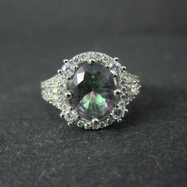 Estate Sterling Silver Mystic Topaz Cz Ring Size 7