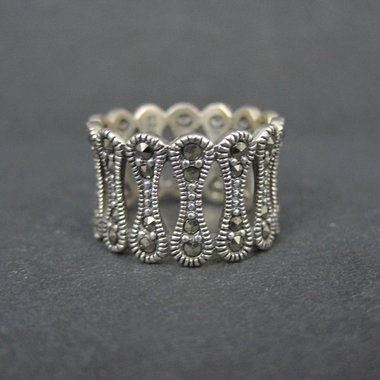 Wide Sterling Silver Marcasite Band Ring Size 7.5