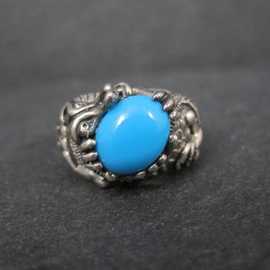 Estate Sterling Silver Turquoise Dragon Ring Size 7