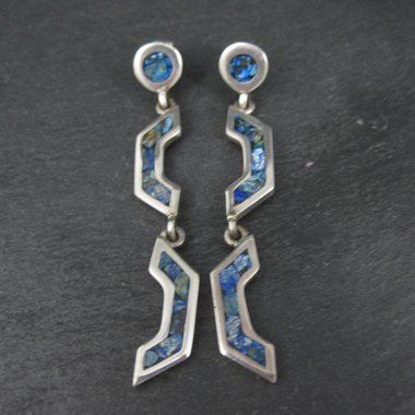 Vintage Mexican Sterling Sodalite Inlay Earrings