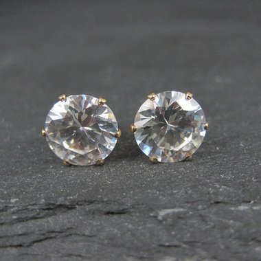 Vintage 9mm Cz Stud Earrings 14K Gold Filled New Old Stock