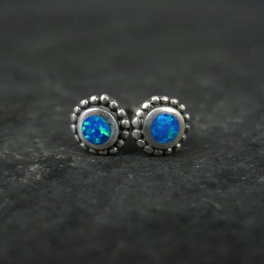 Vintage 6mm Sterling Silver Opal Stud Earrings