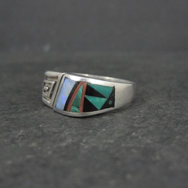 Mens Navajo Inlay Ring Size 12 Sterling Silver Elgin Hoskey
