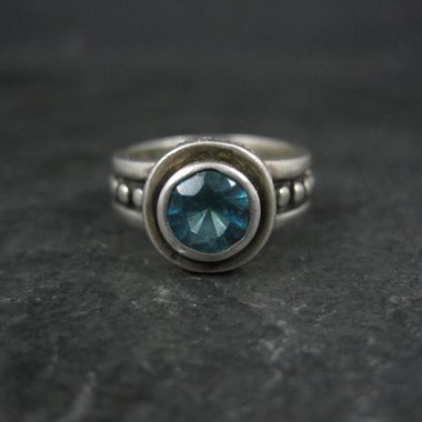 Estate Sterling Blue Topaz Ring Size 4.5