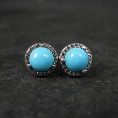 Estate Turquoise Stud Earrings Sterling Silver