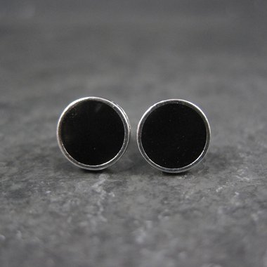 Vintage Sterling Silver Onyx Greek Key Stud Earrings