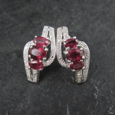 Estate Sterling Silver Ruby Earrings