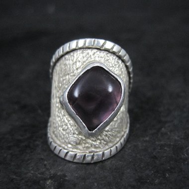 Wide Sterling Silver Amethyst Ring Size 7.5