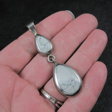 Long Mexican Sterling Howlite Pendant Vintage