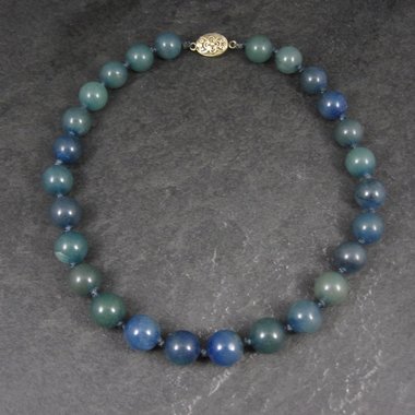 Vintage 12mm Blue Green Jadeite Jade Necklace Chinese Import 16 Inches