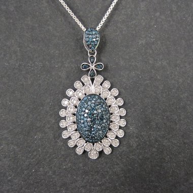 Estate Blue and White Diamond Pendant Necklace