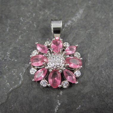 Sterling Silver Pink Flower Pendant