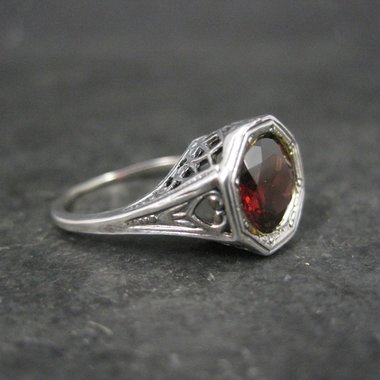 Vintage Filigree Garnet Solitaire Ring Size 5 Sterling Silver