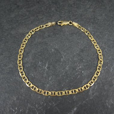 Italian Vermeil Sterling Flat Mariner Chain Bracelet 3mm 7.5 Inches
