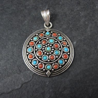 Vintage Sterling Turquoise and Coral Pendant