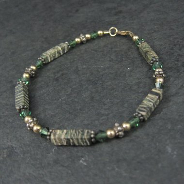 14K Green Jasper Crystal Bracelet 7 Inches