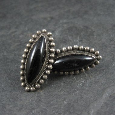 Vintage AHS Mexican Sterling Onyx Earrings Screw Back
