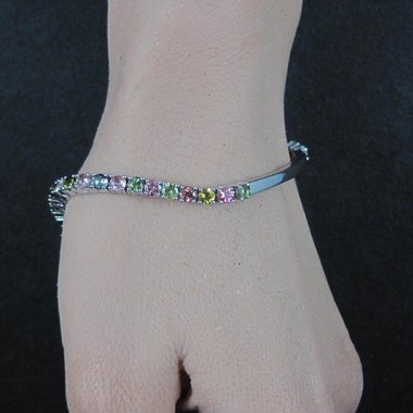 Sterling Silver Multi Colored Tourmaline Tennis Bracelet 7 Inches