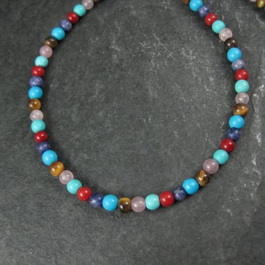 Estate Sterling 4MM Gemstone Bead Necklace