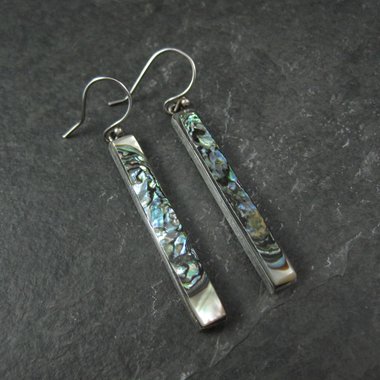 Long Vintage Abalone Earrings Sterling Silver