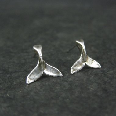 Vintage Sterling Silver Whale Tail Stud Earrings