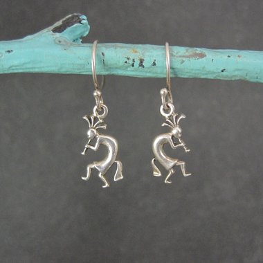 Dainty Sterling Kokopelli Earrings - Vintage Southwestern Silver Dangles