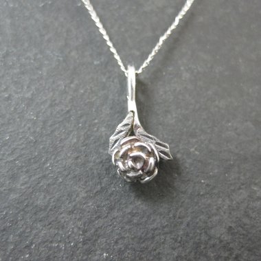 Dainty Black Hills Sterling Rose Pendant Necklace Vintage Silver Ridco