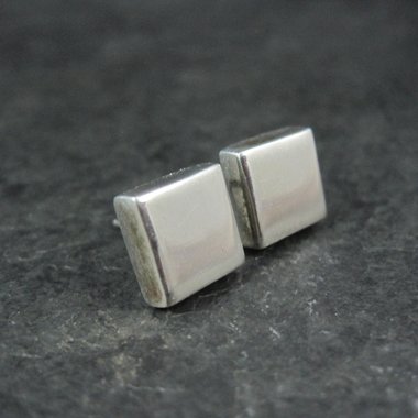 Vintage Sterling Silver Square Earrings 10MM
