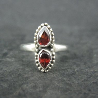 Estate 2 Garnet Ring Sterling Silver Size 7