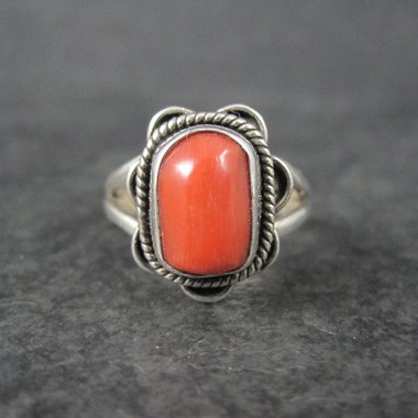 Southwestern Coral Ring Sterling Silver Size 8