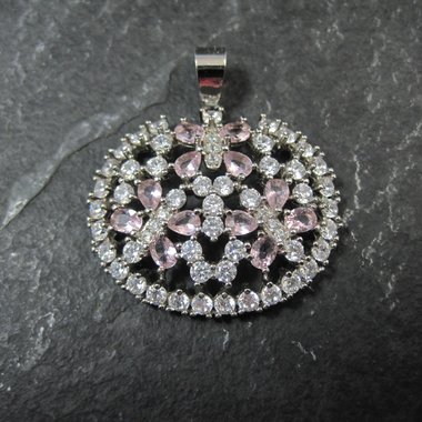 Estate Sterling Silver Pink Cubic Zirconia Butterfly Pendant