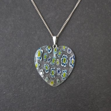 Vintage Millefiori Heart Pendant Necklace