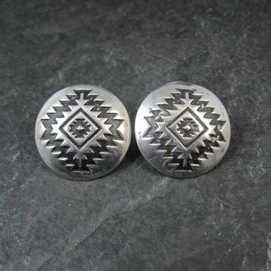 Large Southwestern Sterling Dome Earrings 1"