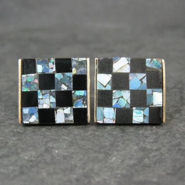 Vintage Opal and Onyx Inlaid Cufflinks